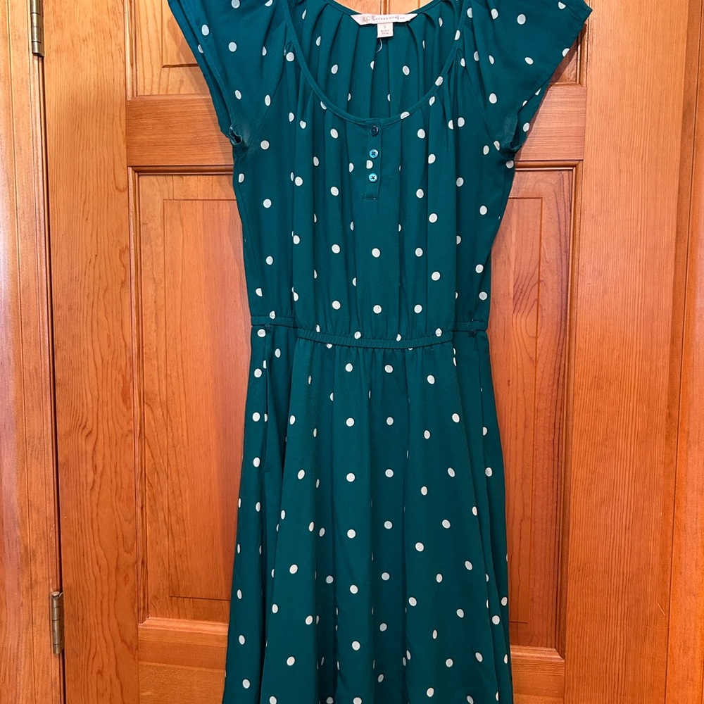 LC Lauren Conrad Green Polka Dot Midi Dress